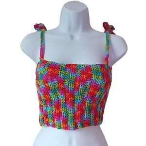 HANDMADE • Rainbow Crochet Knit Cropped Tank Top
